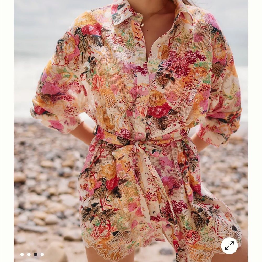 NEW Hemant & Nandita Eyelet Floral Shirt Dress Size Medium - Picture 14 of 14